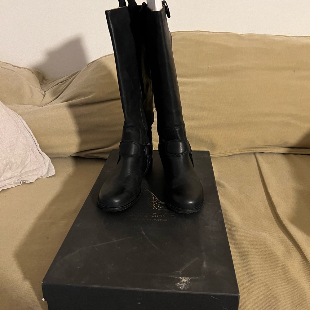 Saks brand 10022-Shoe brand Black Leather Moto Boots Size 39.5